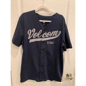 Volcom Baseball Jersey Men's Large Blue Skate Y2K Skateboarding